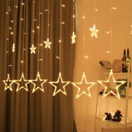 🌟 albelt star lights curtain - 138 led star string lights with 12 stars, window lights for christmas, wedding, party, home decorations - 8 lighting modes, warm white – ideal for ramadan decoration логотип