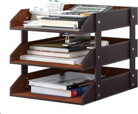 img 3 attached to Brown 3-Tier Stackable Letter Tray Holder - Leather Desk Organizer by 📚 Thipoten, Ideal for Office Supplies, Paper, Files, and Magazines, Achieve Perfect Desktop Organization