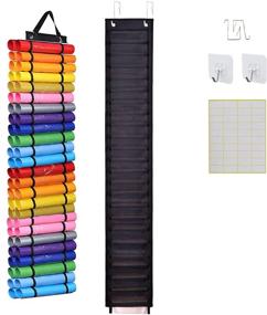 img 3 attached to 🗂️ Craft Vinyl Storage Organizer Wall Mount/Over The Door, Hanging Vinyl Holder with 50 Compartments, Vinyl Roll Storage Rack, Includes 4 Hooks and 80 Labels (Black)