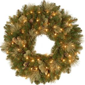 img 4 attached to 🎄 National Tree Company Pre-Lit Artificial Christmas Wreath: Green Carolina Pine with White Lights, Pine Cones Decoration, 24 Inches - Christmas Collection
