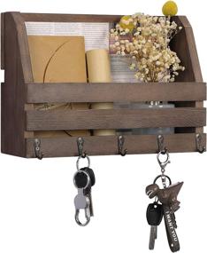 img 4 attached to 📫 Rustic Wood Mail Holder and Key Hook Organizer by OROPY in Walnut Color - Perfect for Letters, Magazines, Keys, Leashes - Pine Wood Entryway Wall Organizer