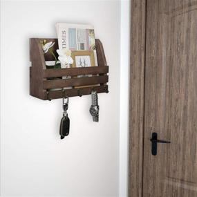 img 3 attached to 📫 Rustic Wood Mail Holder and Key Hook Organizer by OROPY in Walnut Color - Perfect for Letters, Magazines, Keys, Leashes - Pine Wood Entryway Wall Organizer