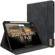 premium leather folio case for ipad pro 11 inch 3rd/2nd gen 2021&amp;2020&amp;2018 - smart cover with pencil holder, stand, and auto sleep/wake - (crow black) includes support for 2nd gen apple pencil logo