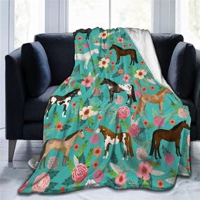 img 4 attached to 🐴 Rustic Flannel Plush Throw Blanket: Horses Floral Horse Breeds Farm Animals Pets Flowers Pattern, Wrinkle-Resistant 50"x40
