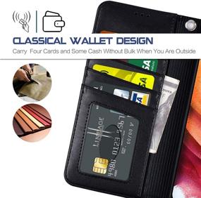 img 2 attached to 📱 Black Wallet Case for Samsung Galaxy S21 - Arae Flip Cover with Card Holder, Wrist Strap - 6.2-inch