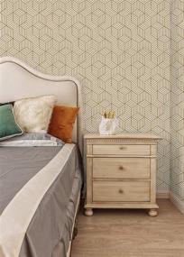 img 1 attached to 🌟 Add Elegance with Gold & Beige Geometry Stripped Hexagon Peel and Stick Wallpaper - Luxury, Removable, Self-Adhesive Vinyl Film Decorative Shelf Drawer Liner Roll (78.7”x17.7”) Featuring Gold Stripes!