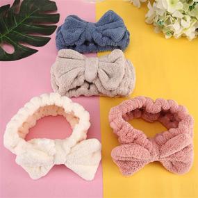 img 1 attached to 🎀 Set of 4 Senkary Microfiber Bowtie Headbands – Soft Makeup Headbands for Women and Girls, Ideal for Face Wash, Spa, Shower – White, Blue, Pink, Brown