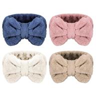 🎀 set of 4 senkary microfiber bowtie headbands – soft makeup headbands for women and girls, ideal for face wash, spa, shower – white, blue, pink, brown logo