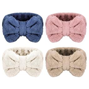 img 4 attached to 🎀 Set of 4 Senkary Microfiber Bowtie Headbands – Soft Makeup Headbands for Women and Girls, Ideal for Face Wash, Spa, Shower – White, Blue, Pink, Brown