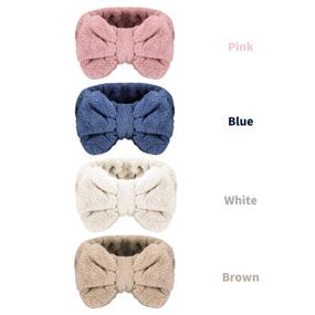 img 3 attached to 🎀 Set of 4 Senkary Microfiber Bowtie Headbands – Soft Makeup Headbands for Women and Girls, Ideal for Face Wash, Spa, Shower – White, Blue, Pink, Brown