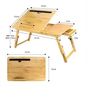 img 3 attached to TAEERY Многофункциональный столик для ноутбука в постели: портативный столик из бамбука для письма, чтения, еды - Складные ножки и ящик для хранения для дивана или кушетки.