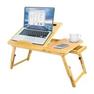 taeery multi-tasking laptop bed tray table: portable bamboo lap desk for writing, reading, eating - foldable legs and storage drawer for sofa couch logo