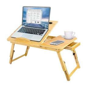 img 4 attached to TAEERY Многофункциональный столик для ноутбука в постели: портативный столик из бамбука для письма, чтения, еды - Складные ножки и ящик для хранения для дивана или кушетки.