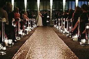 img 2 attached to 🌹 TRLYC Rose Gold Sequin Wedding Aisle Runner - 48in x 15 ft - Sparkling Sequin Carpet