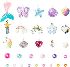 img 2 attached to 📿 OSNIE DIY Bead Jewelry Making Kit for Kids Girls with Mermaid, Starfish, Shell, Unicorn, Rainbow, Butterfly, Heart, Pearl Charms Beads for Bracelets, Rings, Necklaces - Creativity Beading Kits Art Craft, 400Pcs+