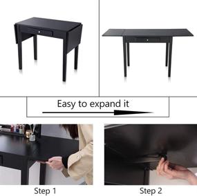 img 3 attached to 🖥️ Chende Black Vanity Desk: Space-saving Wooden Console Table with Drawer & Folding Writing Desk - Ideal for Home Office & Entryway Foyer