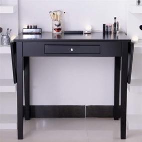 img 4 attached to 🖥️ Chende Black Vanity Desk: Space-saving Wooden Console Table with Drawer & Folding Writing Desk - Ideal for Home Office & Entryway Foyer