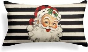 img 4 attached to AVOIN Watercolor Stripes Santa Claus Throw Pillow Cover - Christmas Winter Holiday Decoration for Sofa Couch, 12 x 20 Inch Cushion Case