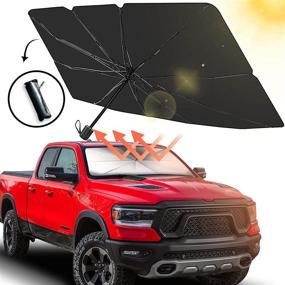 img 4 attached to ☀️ Складной зонт для автомобильного лобового стекла - Защитите свой автомобиль от УФ-солнца и жары (Большой: 57 ''x 31 '')