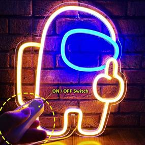 img 1 attached to 🖕 Neon Sign Among Us Game - Vibrant Middle Finger LED Light for Game Room, Gamer Gift Decor - USB Powered Neon Light Perfect for Man Cave, Bedroom, Bar, Party, Club (Yellow Among Us)