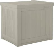 📦 22-gallon small deck box - lightweight resin outdoor storage container and seat for patio cushions and gardening tools - store items on patio, garage, yard - light taupe logo