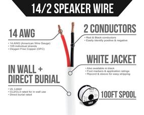 img 2 attached to Звуковой провод Voltive 14/2 - 14 AWG 2 проводника - UL-сертифицирован для прокладки в стенах (CL2/CL3) и на улице/закапывания в землю (прямая укладка) - Медь с пониженным содержанием кислорода (OFC) - Бухта 100 футов - Белый