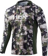 🎣 huk men's icon x camo hoodie: long-sleeve fishing shirt with upf 50+ protection logo