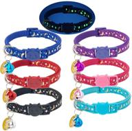 6 pack glow in the dark cat collar breakaway with bells - reflective pet collars for kitten cats and puppy with stars & moon charm pendent logo