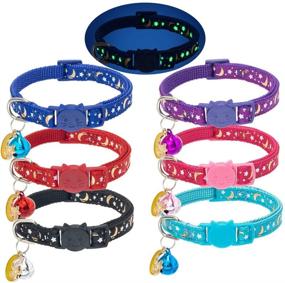 img 4 attached to 6 Pack Glow in The Dark Cat Collar Breakaway with Bells - Reflective Pet Collars for Kitten Cats and Puppy with Stars & Moon Charm Pendent