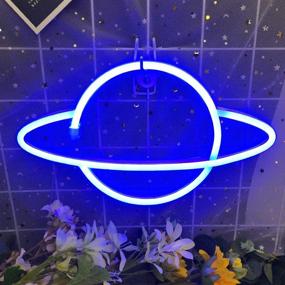 img 3 attached to 🪐 Iceagle Neon Signs - Planet Neon Sign, LED Neon Light Wall Signs, Battery & USB Powered Light Up Wall Decor, Neon Sign for Bedroom, Party, Wedding, Kids, Girls, Boys Room in Blue