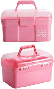 img 2 attached to 🎨 Kinsorcai 11 Inch Plastic Storage Box with Detachable Tray - Versatile Organizer and Case for Art, Craft, and Cosmetics (Pink)