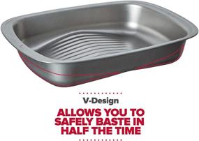 img 3 attached to Улучшенная скороварка Goodcook Quick Roaster Pan с замковой решеткой, резервуарами для сбора сока для простого, безопасного и быстрого заливания, 17x12x3 дюйма, серый