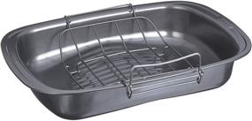 img 4 attached to Улучшенная скороварка Goodcook Quick Roaster Pan с замковой решеткой, резервуарами для сбора сока для простого, безопасного и быстрого заливания, 17x12x3 дюйма, серый