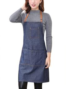 img 3 attached to Artmoki Denim Apron: Unisex, 3 Pockets, Adjustable Neck Strap & 👗 Long Ties – Stylish & Durable Aprons for Cooking, Baking, Gardening, BBQ