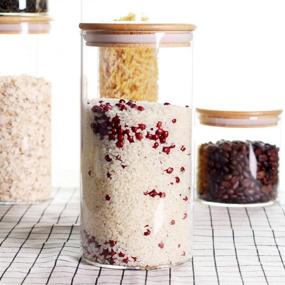 img 1 attached to Set of 5 Stackable Glass Kitchen Canisters with Bamboo Lid - Airtight Food Storage Jars for Rice, Pasta, Flour, Sugar, Nuts, Candy, Cookies