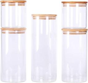 img 3 attached to Set of 5 Stackable Glass Kitchen Canisters with Bamboo Lid - Airtight Food Storage Jars for Rice, Pasta, Flour, Sugar, Nuts, Candy, Cookies