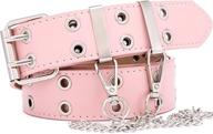 👖 punk aesthetic pu leather women's jeans belt with chain - ccosmic double grommet belt (medium) logo