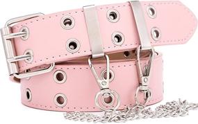 img 1 attached to 👖 Punk Aesthetic PU Leather Women's Jeans Belt with Chain - CCOSMIC Double Grommet Belt (Medium)