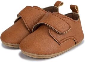 img 1 attached to HSDSBEBE Baby Boys Girls Oxford Shoes: PU Leather Soft Rubber Sole Sneakers, Anti Slip Toddler Ankle Boots, Infant Walking Shoes Moccasins, 1711 Brown, Size 3 Boys' Oxfords