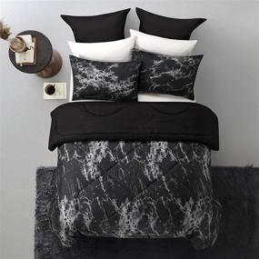 img 2 attached to 🛏️ Queen Comforter Sets - Spring Meow Marble Comforter Set, Soft Down Alternative Quilted Bed Set, All Season Reversible Microfiber Bedding in Black (Queen/Full)