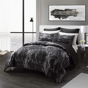 img 4 attached to 🛏️ Queen Comforter Sets - Spring Meow Marble Comforter Set, Soft Down Alternative Quilted Bed Set, All Season Reversible Microfiber Bedding in Black (Queen/Full)