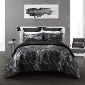 img 3 attached to 🛏️ Queen Comforter Sets - Spring Meow Marble Comforter Set, Soft Down Alternative Quilted Bed Set, All Season Reversible Microfiber Bedding in Black (Queen/Full)