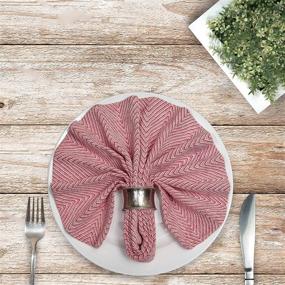 img 1 attached to 🍽️ GLAMBURG Herringbone Weave Cotton Dinner Napkins Set of 12 - Red, 18x18 Soft & Durable Cloth, Mitered Corner Wedding Cocktail Napkins