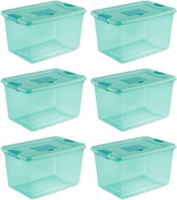 img 4 attached to Sterilite 64 Quart Fresh Scent Box, Aqua Tent Base with Aqua Chrome Lid & Teal Splash Latches - 6 Pack