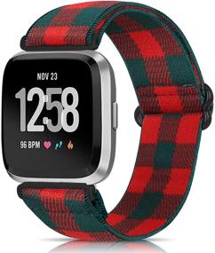 img 2 attached to 🌟 ArodKing Elastic Bands - Compatible with Fitbit Versa/Fitbit Versa Lite Replacement Wristband, Stretch Fashion Handmade Pattern Band in Red Green Grid Design