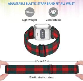 img 1 attached to 🌟 ArodKing Elastic Bands - Compatible with Fitbit Versa/Fitbit Versa Lite Replacement Wristband, Stretch Fashion Handmade Pattern Band in Red Green Grid Design