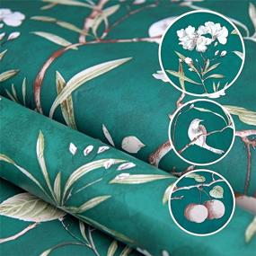 img 4 attached to Vintage Floral Peel and Stick Wallpaper - Orainege Green Floral Wallpaper 17.7inchx 78.7inch, Peach Tree Theme, Removable Self-Adhesive Vinyl Wall Paper with Flower & Bird Designs for Bedroom - Natural