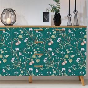 img 2 attached to Vintage Floral Peel and Stick Wallpaper - Orainege Green Floral Wallpaper 17.7inchx 78.7inch, Peach Tree Theme, Removable Self-Adhesive Vinyl Wall Paper with Flower & Bird Designs for Bedroom - Natural