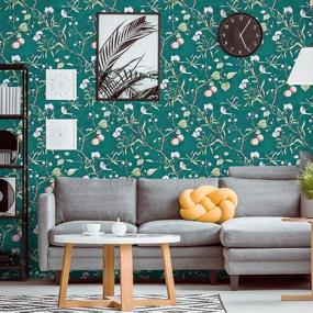 img 3 attached to Vintage Floral Peel and Stick Wallpaper - Orainege Green Floral Wallpaper 17.7inchx 78.7inch, Peach Tree Theme, Removable Self-Adhesive Vinyl Wall Paper with Flower & Bird Designs for Bedroom - Natural