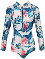 🌊 yunar zip-up women's wetsuit: long sleeve high neck rash guard shirt, monokini one piece swimsuit logo